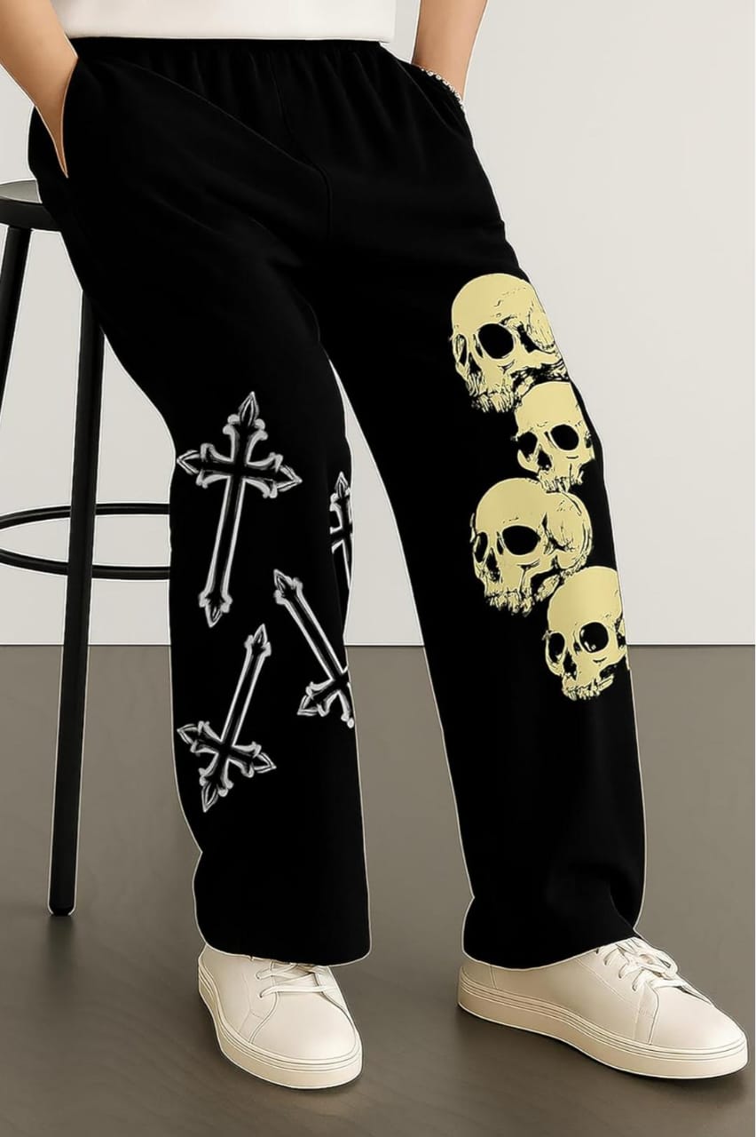 Gothcore Skull Print Relaxed-Fit Joggers